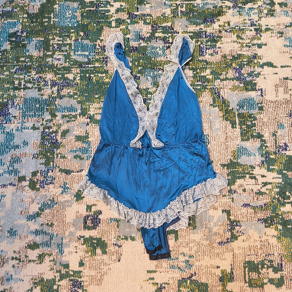 Vintage Filly Flair Blue Lace Trim Romper